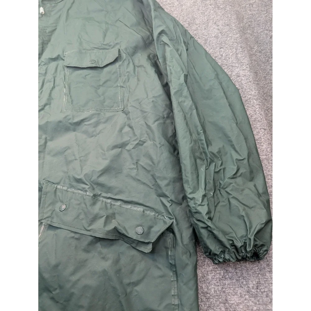 Seaway‎ Rain Coat Mens XL Green PVC Coated Nylon Hooded Long Rain Parka